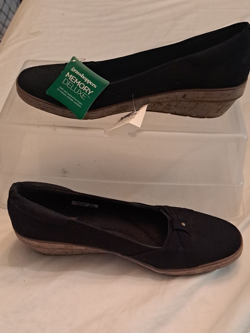 Grasshopper Black Memory Foam Wedge Slip-On Flats